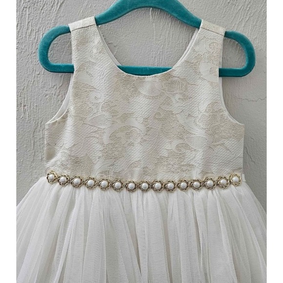 American Princess Sleeveless Pearl Tulle Dress Lace Bodice Girls Size 4T Wedding - Picture 2 of 5